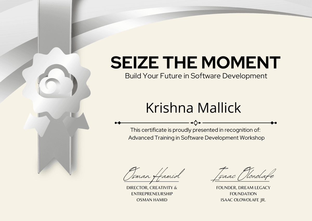 Software Development Certification Certificate