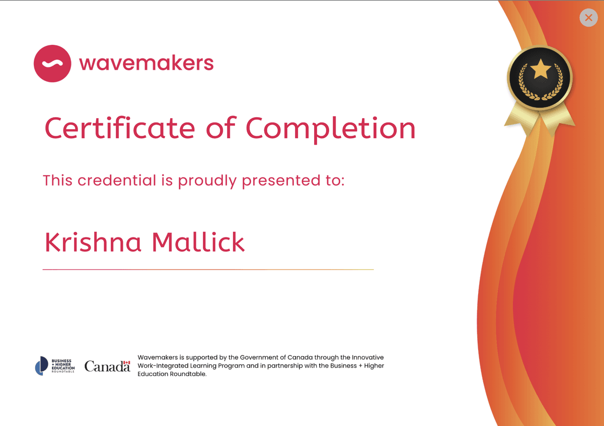 Wavemakers Program Completion Certification Certificate